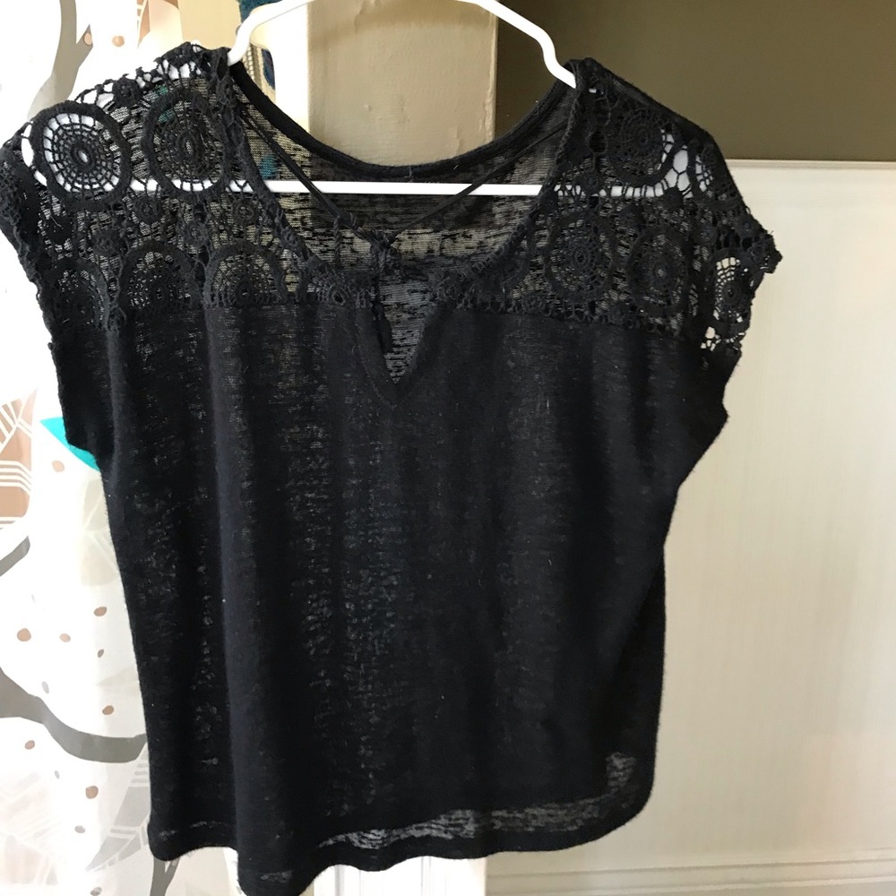 black, lacey-topped blouse